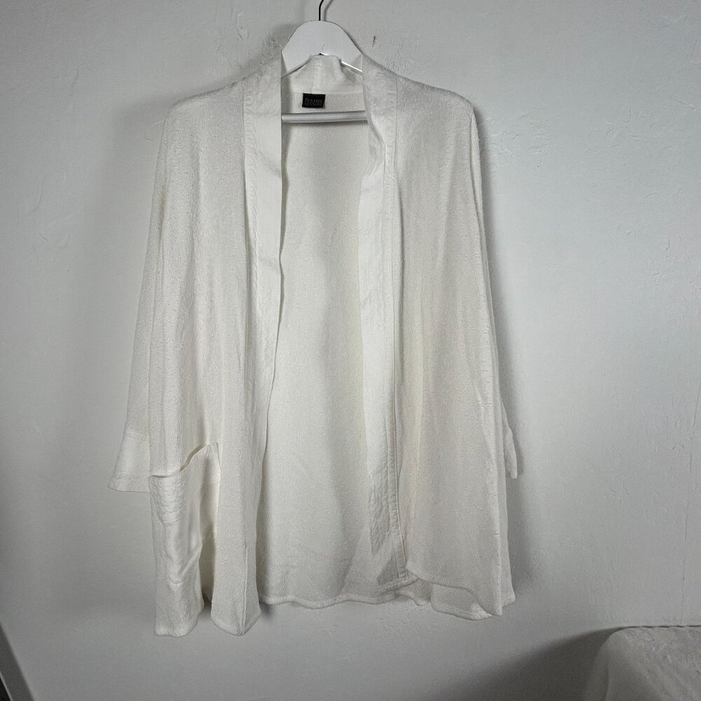 Dairi Fashion Women's White Boucle Kimono Jacket Open Front Lightweight New L/XL